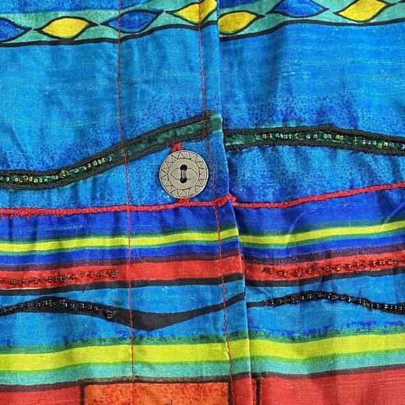 VTG Chico’s Jacket Womens 2 US L 12 Chinook Southwestern Aztec Beaded‎ Silk - Picture 11 of 16
